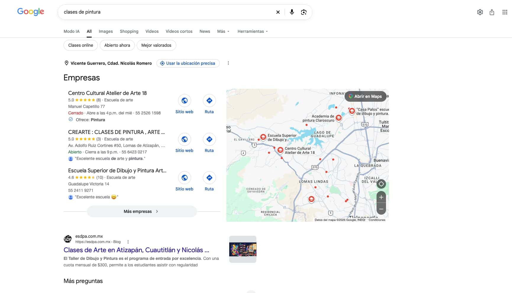 Resultado #1 en Google para clases de pintura